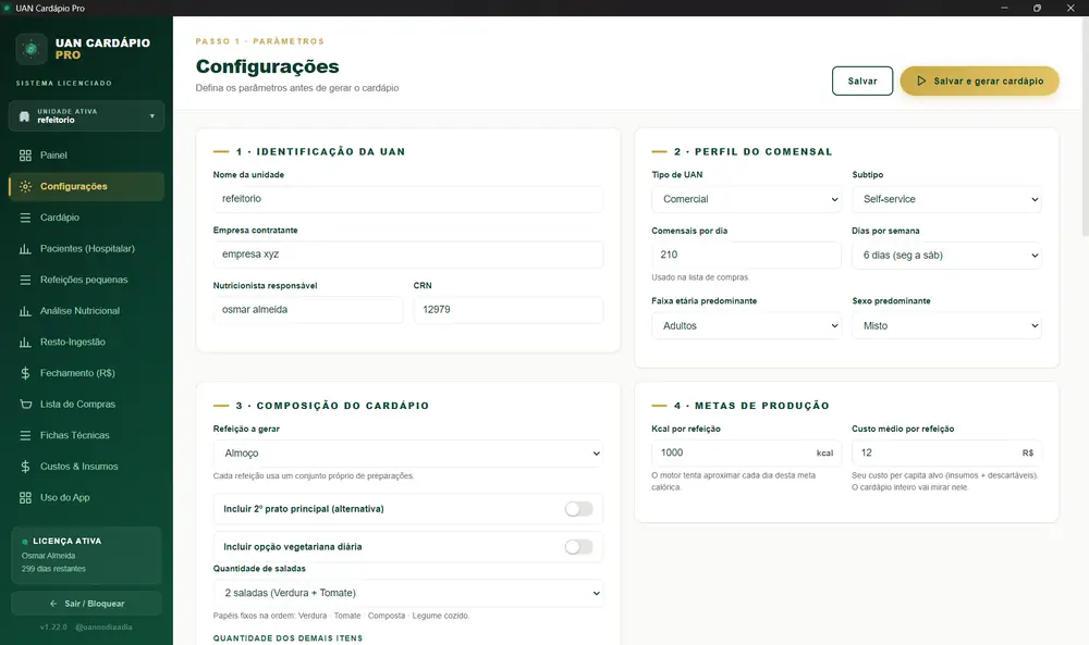 Tela do UAN PRO: Configurar