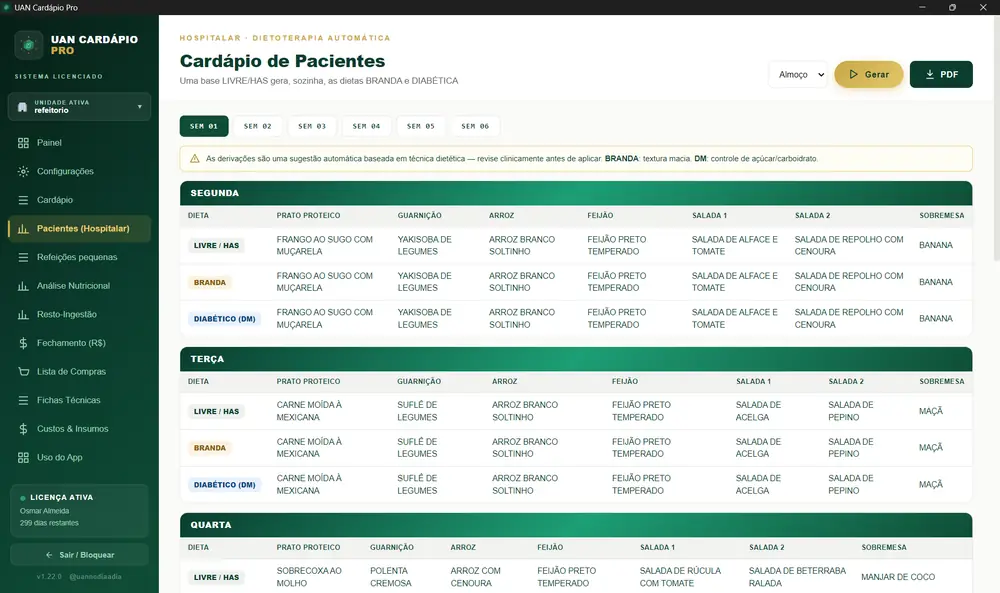 Tela do UAN PRO: Adaptar